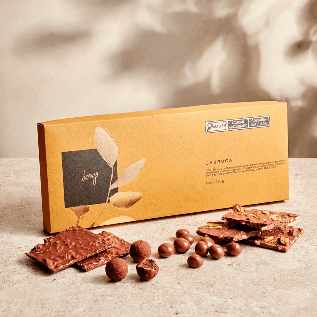 embalagem de chocolates da marca dengo, o objetivo é mostrar como marcas que nascem com propósito claro tem sua estratégia de negócios mais formada.