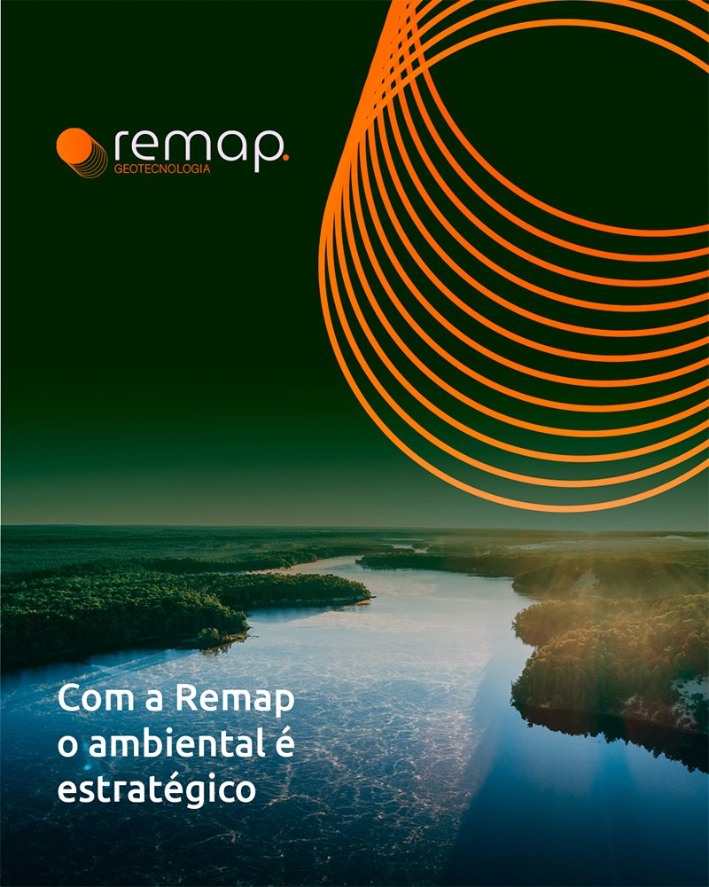 Peça da Remap Geotecnologia com rio e floresta vistos do alto