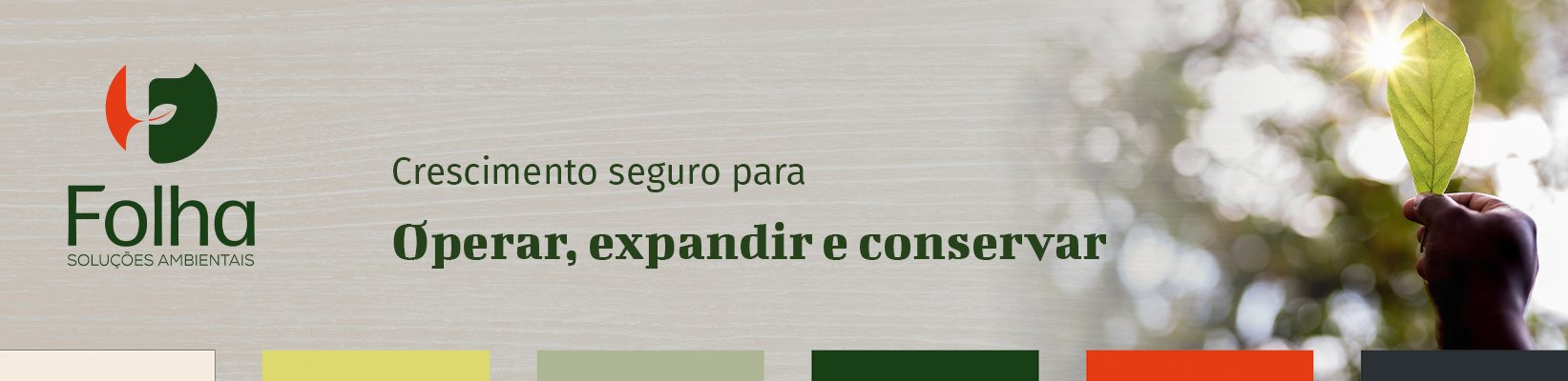 Aplicações da marca Folha Soluções Ambientais com paleta de cores